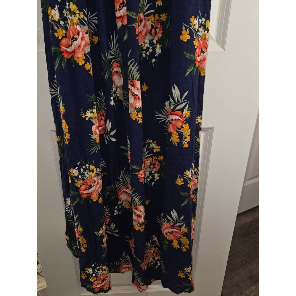 Adam Levine Navy Floral Rayon Strapless Cap Sleeve Midi Dress - Picture 11 of 11